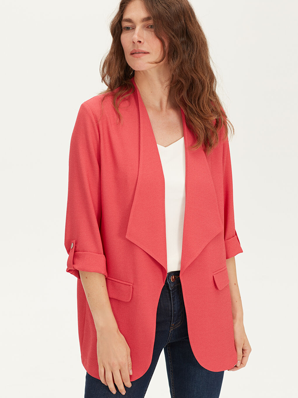 Әйелдерге арналған шаль жаға стандартты пішім ұзын жең пиджак-2