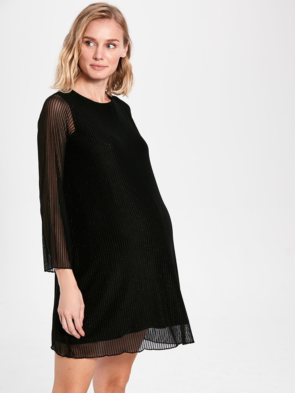 Siyah Bisiklet Yaka Uzun Kollu Dantel Kadın Elbise-2