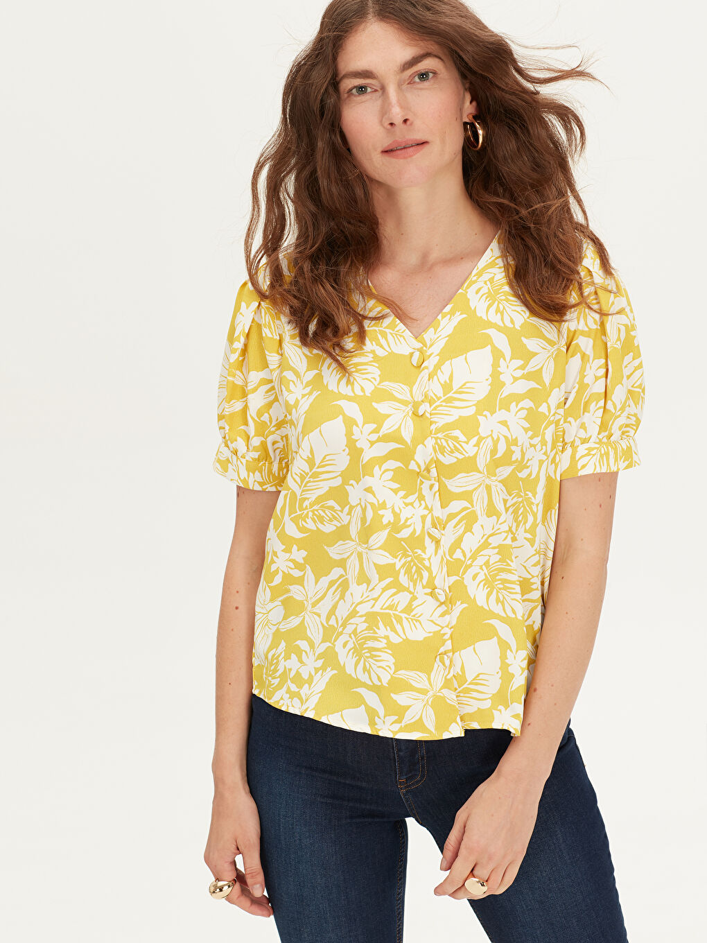 V-Neck Standard Fit Short Sleeve Women's Blouse-1