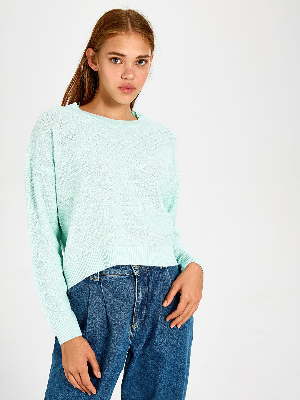 Mavi Bisiklet Yaka Uzun Kollu Kadın Kazak-1