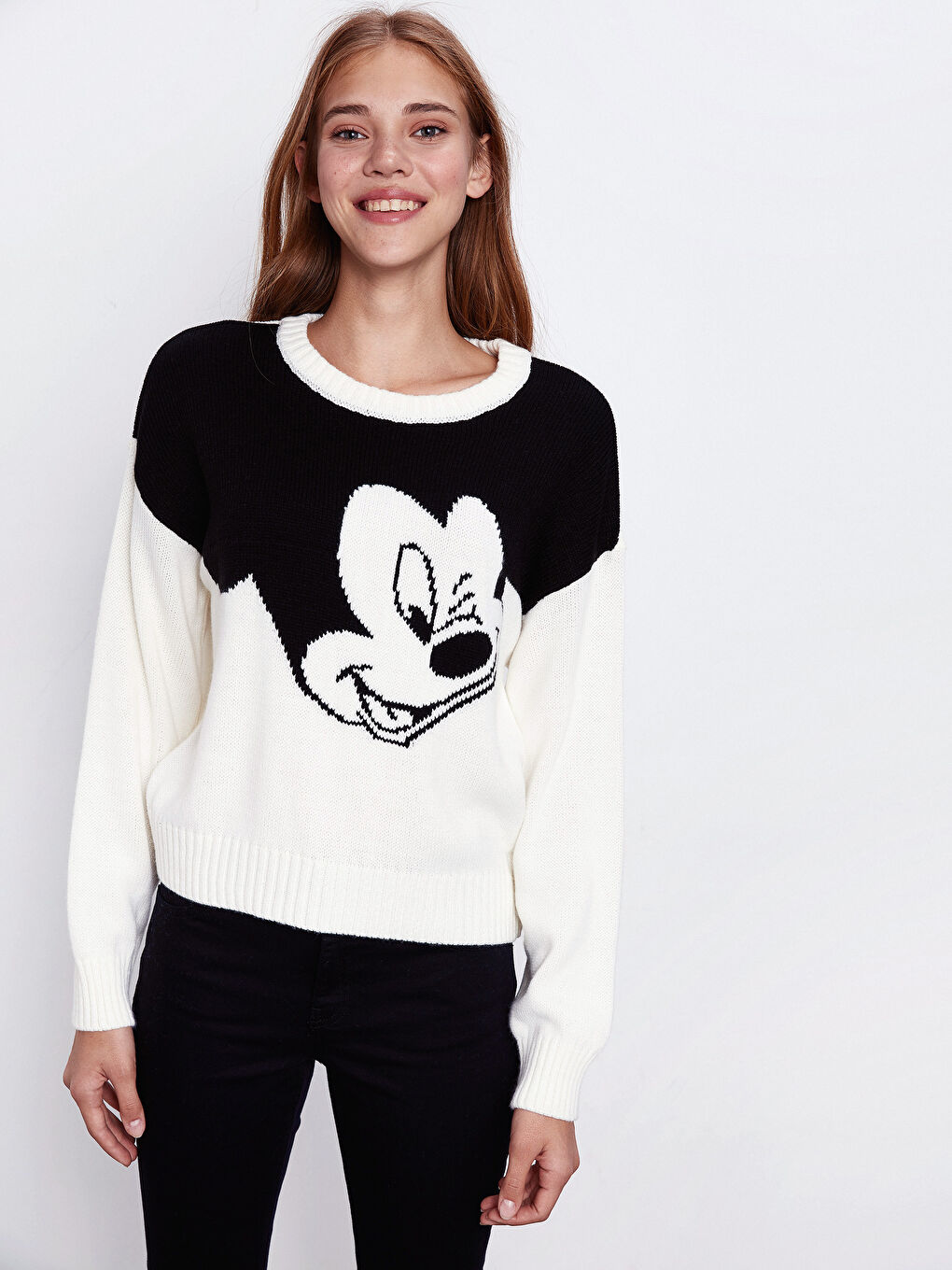 Beyaz Bisiklet Yaka Uzun Kollu Kadın Kazak