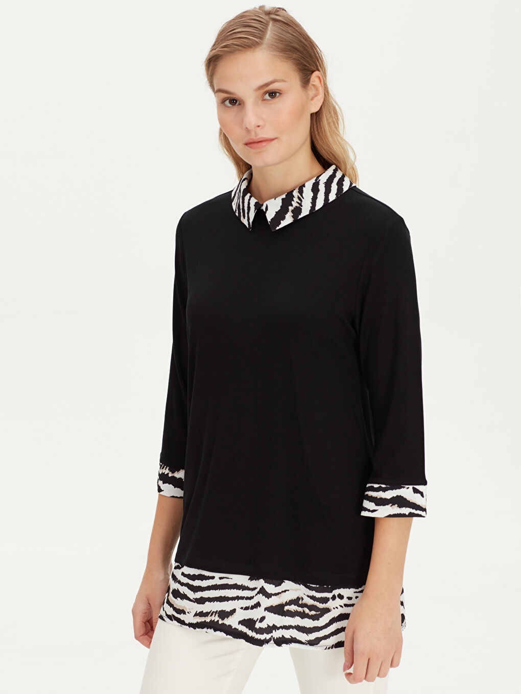 LCW Grace Shirt-Kragen Bedrucktes T-Shirt für Damen -9WJ701Z8-CVL