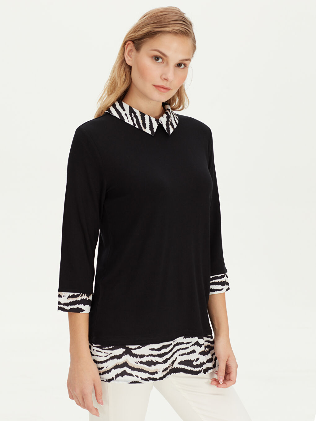 LCW Grace Shirt-Kragen Bedrucktes T-Shirt für Damen -9WJ701Z8-CVL