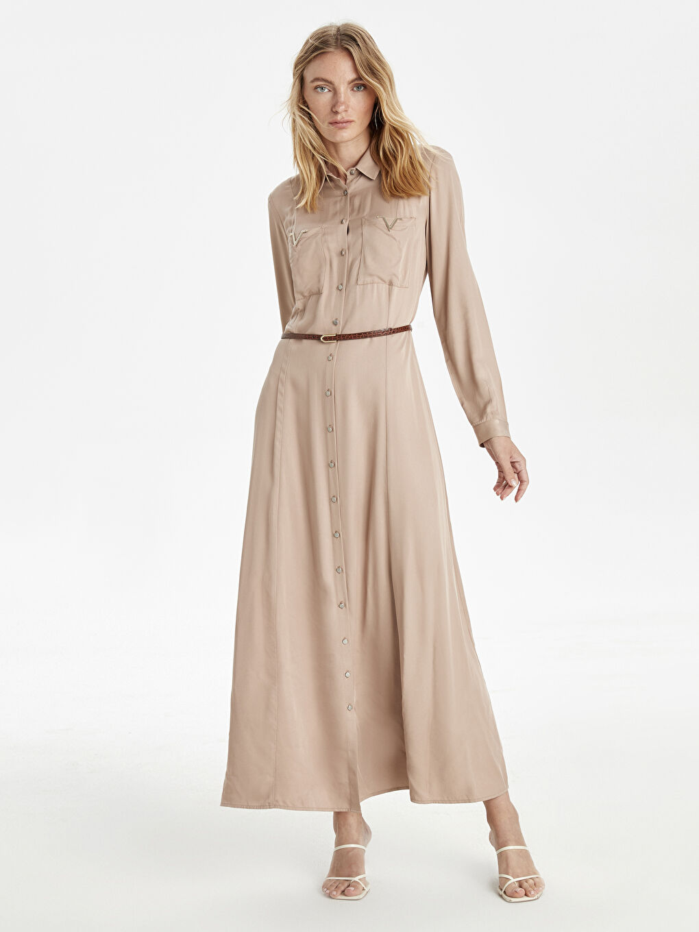 قميص فستان مستقيم بكم طويل للنساء-1