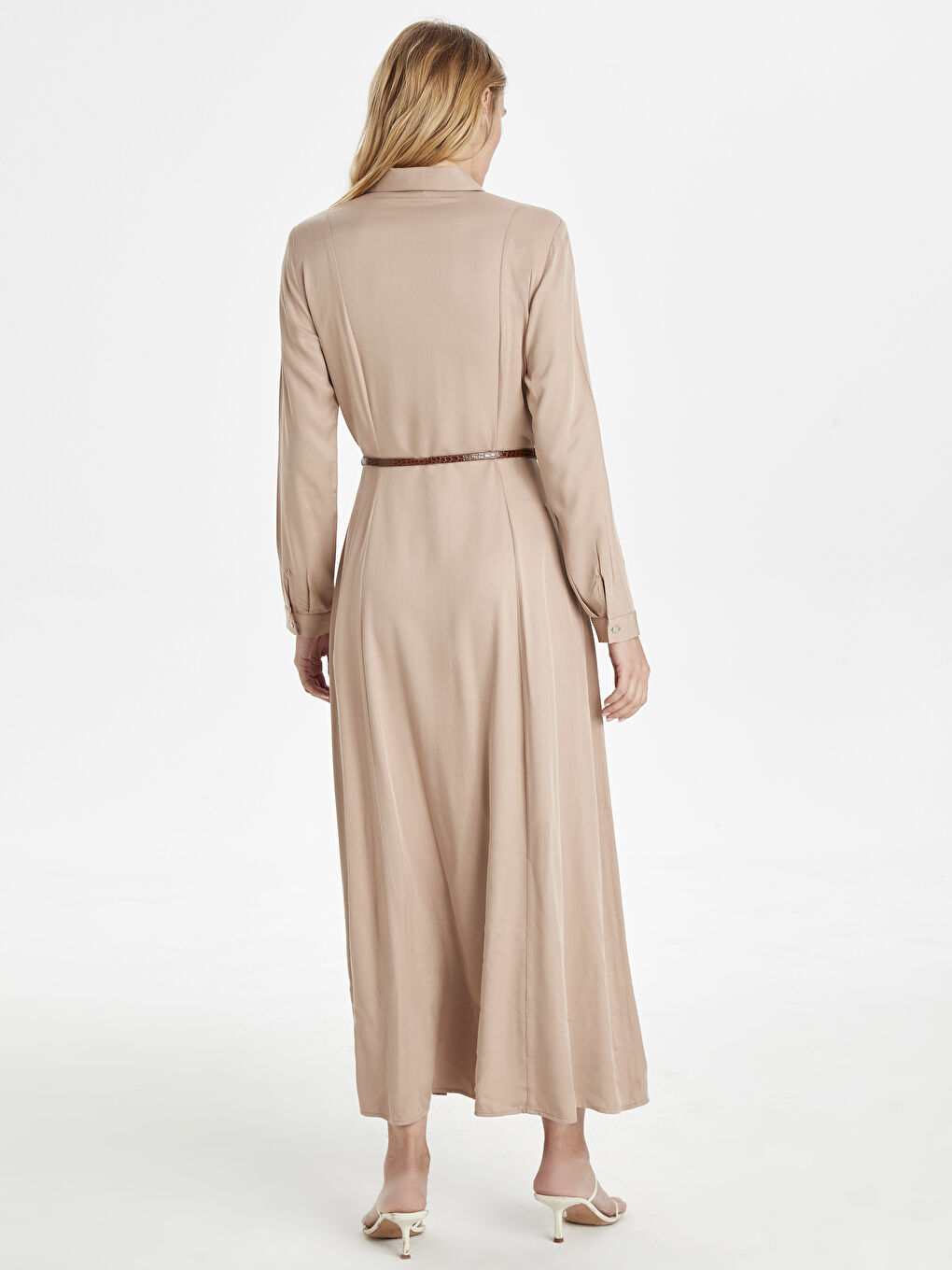 قميص فستان مستقيم بكم طويل للنساء-2