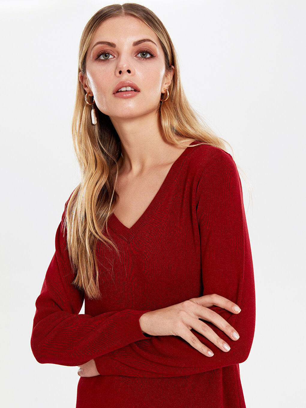 Әйелдерге арналған ұзын жеңді v жағалы көйлек-3