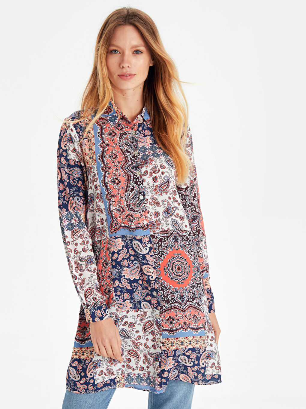 Kahverengi Kiremit Baskılı Tunik-1