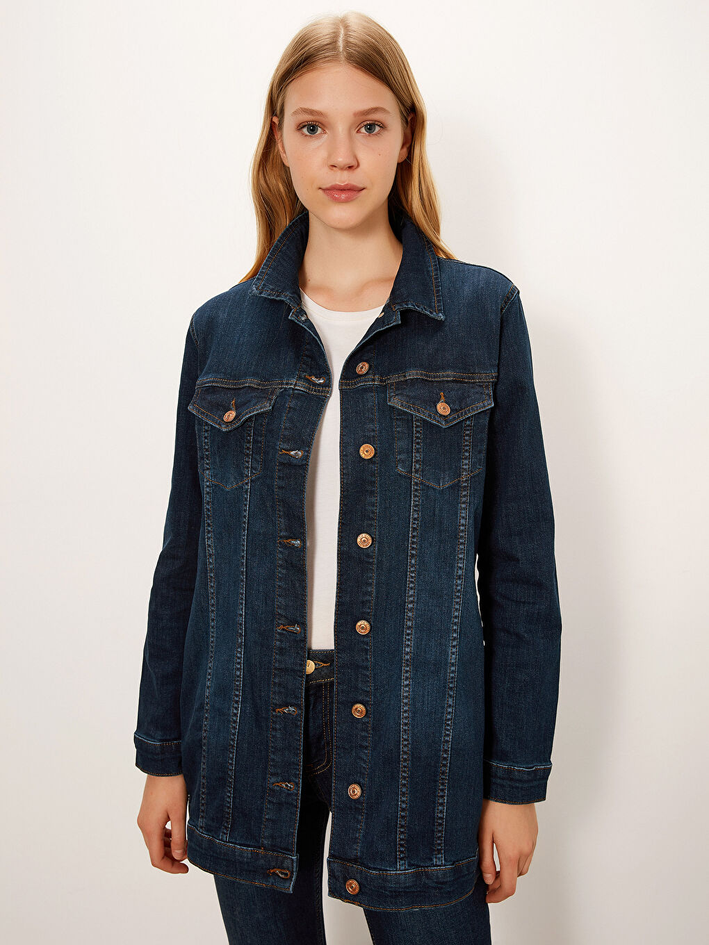 İndigo Dar Fit Kadın Jean Ceket