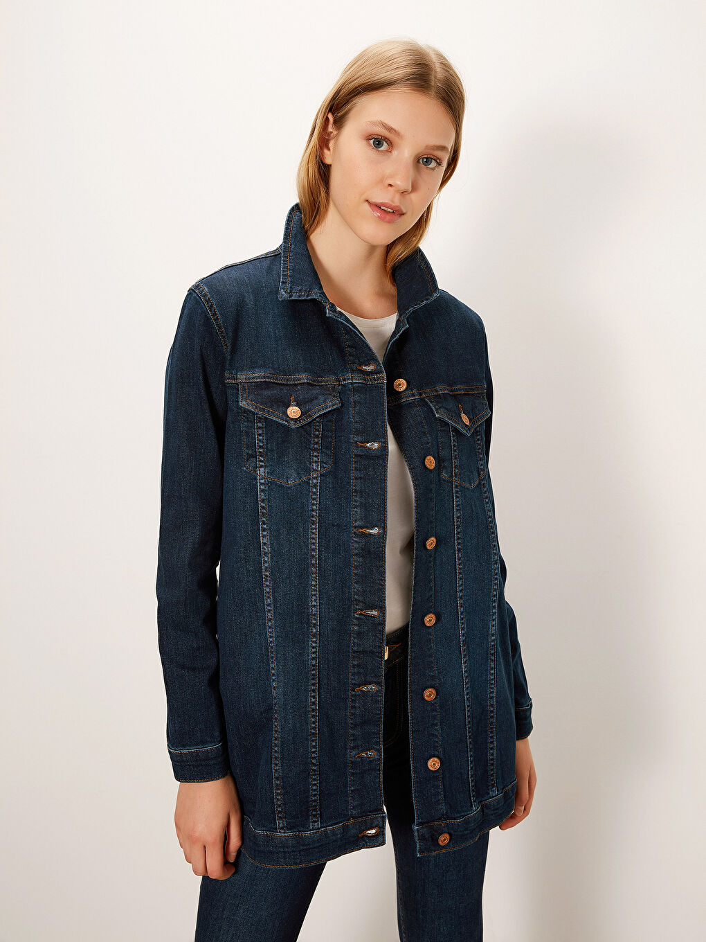 İndigo Dar Fit Kadın Jean Ceket-1