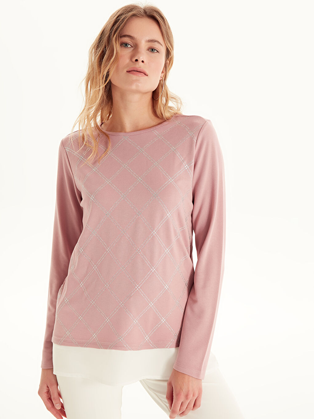 Pembe Bisiklet Yaka Uzun Kollu Kadın Tişört-2