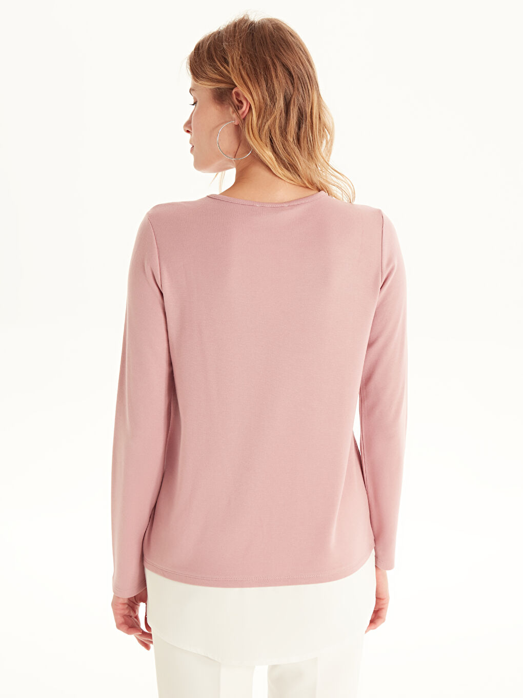 Pembe Bisiklet Yaka Uzun Kollu Kadın Tişört-3