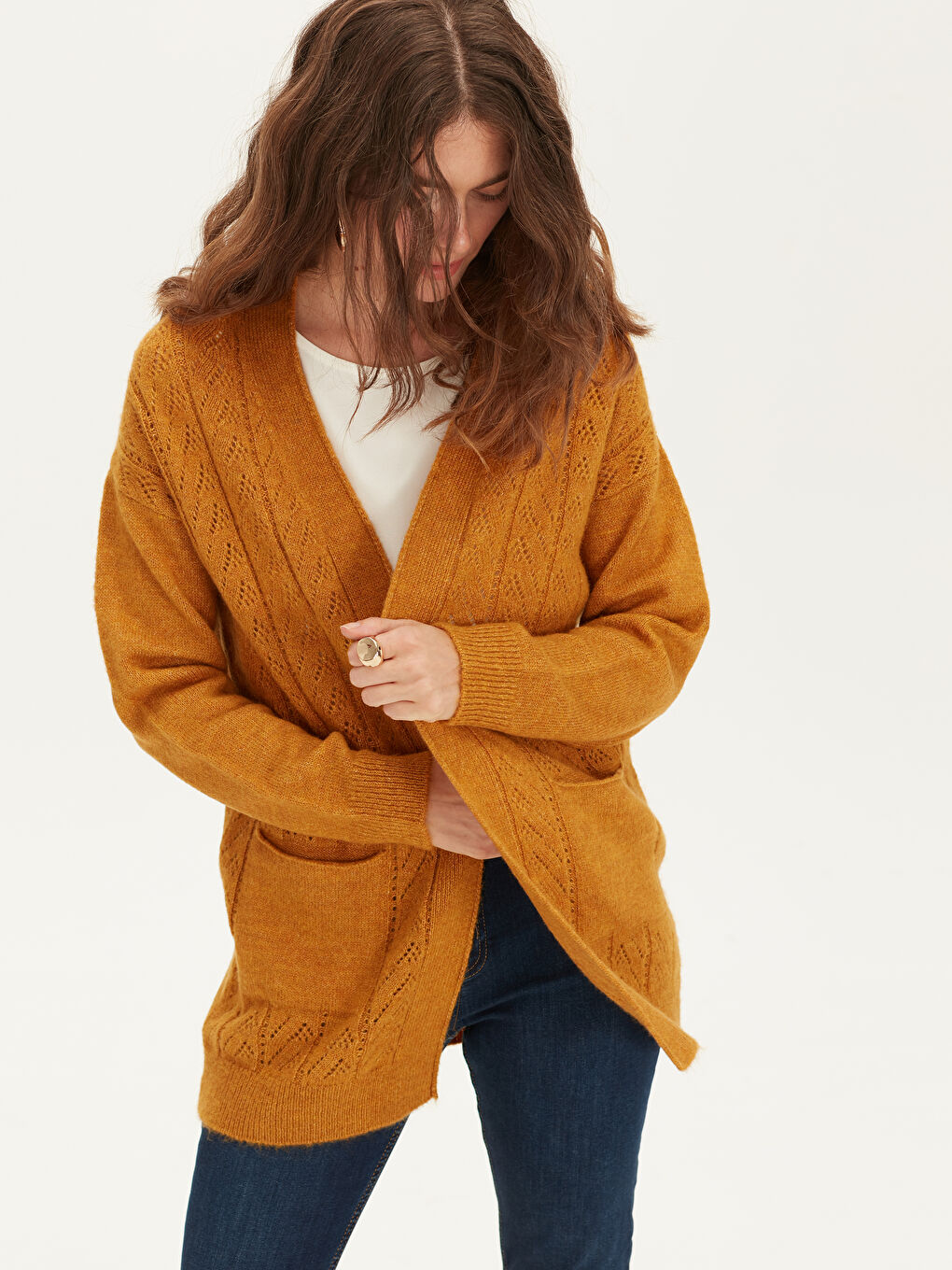 Sarı V Yaka Kadın Hırka