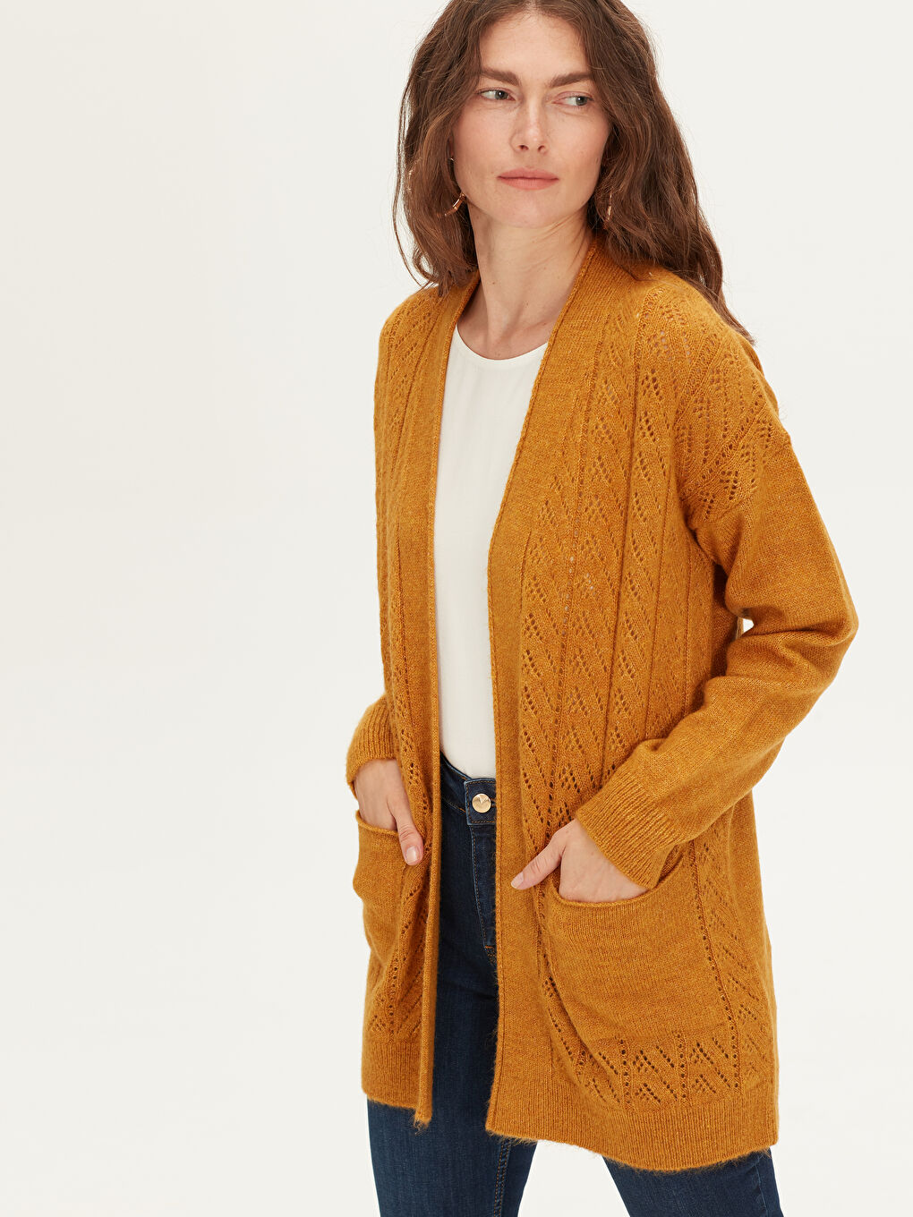 Sarı V Yaka Kadın Hırka-2