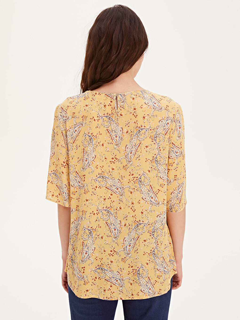 Sarı Standart Fit Kısa Kollu Kadın Bluz-2