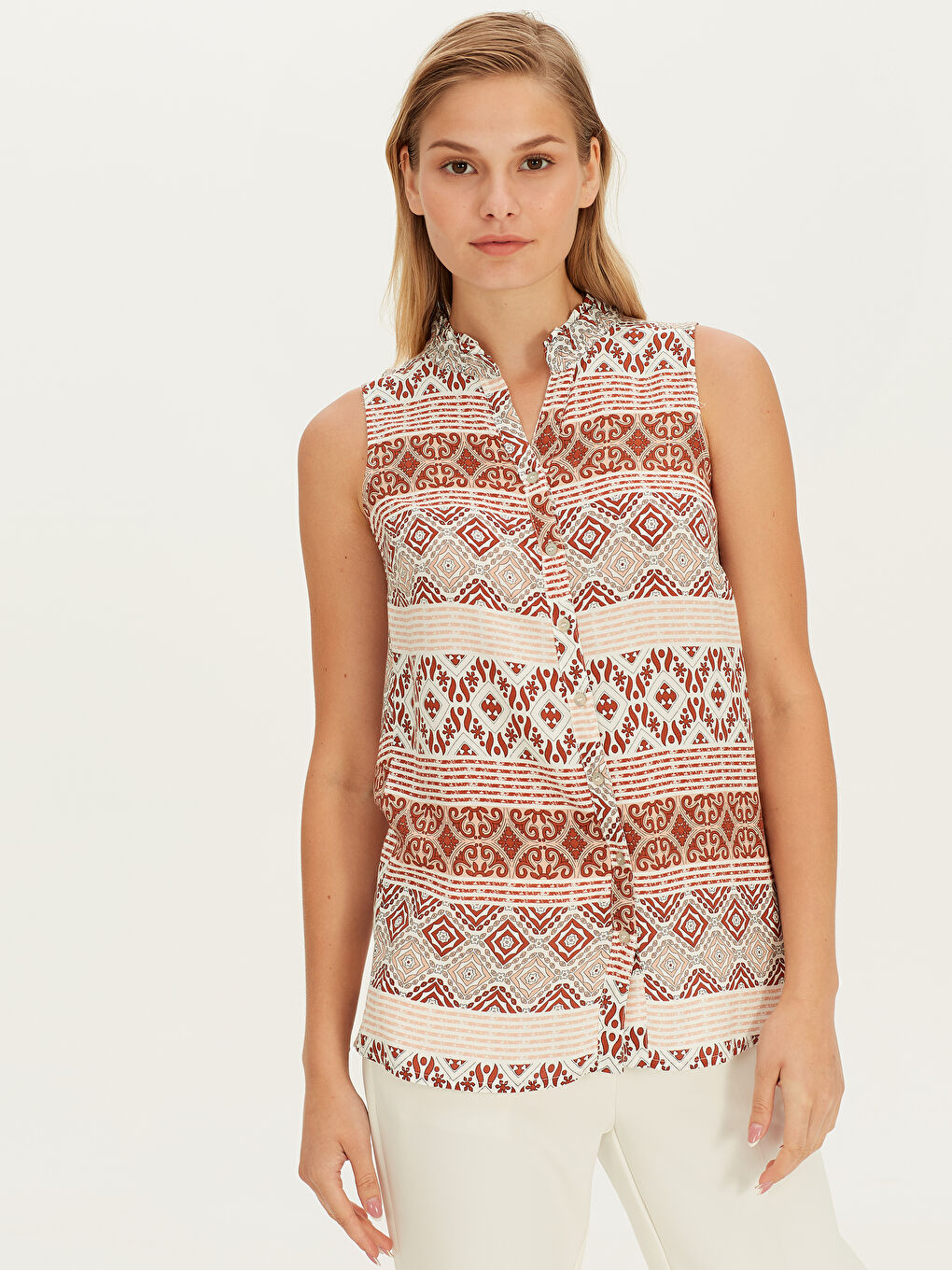 Kahverengi Standart Fit Askılı Kadın Gömlek-1