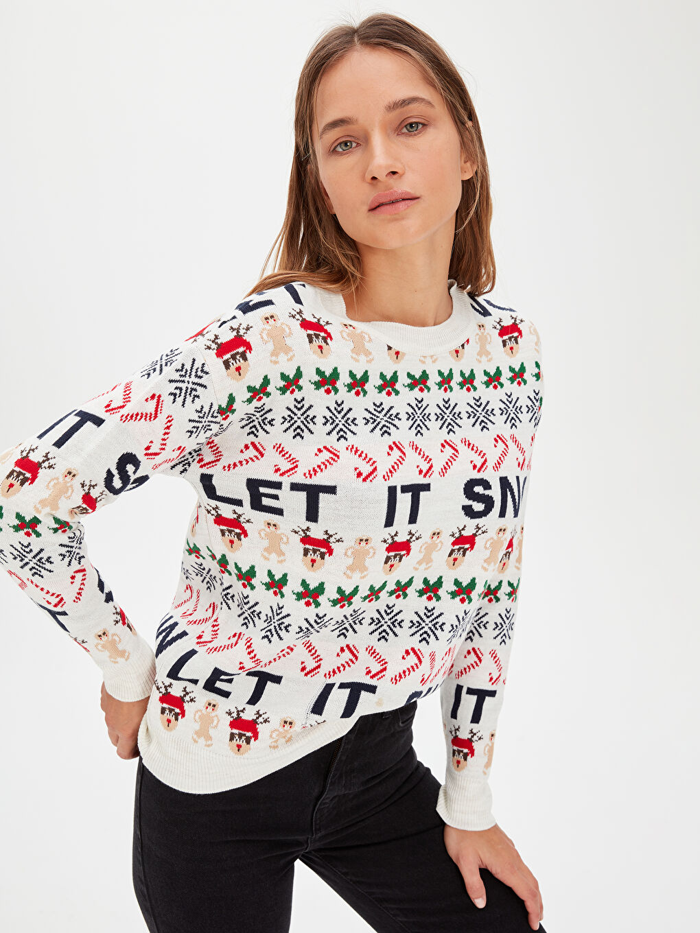 LCW Vision Crew Neck Long Sleeve Women's Sweater -9WK361Z8-D4N