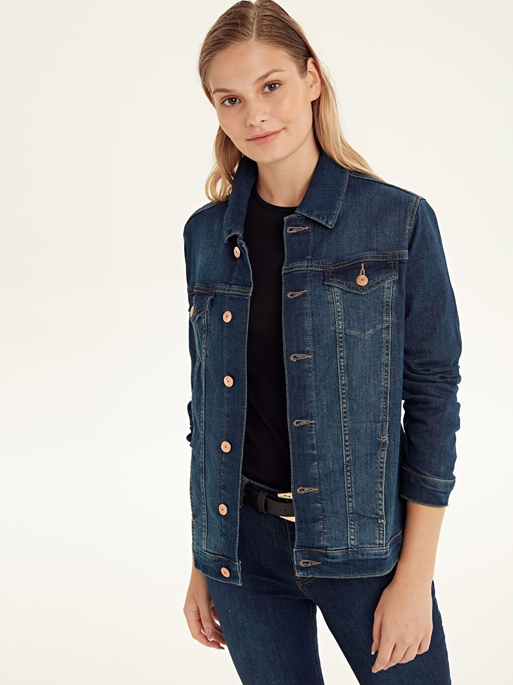 İndigo Standart Fit Kadın Jean Ceket-1