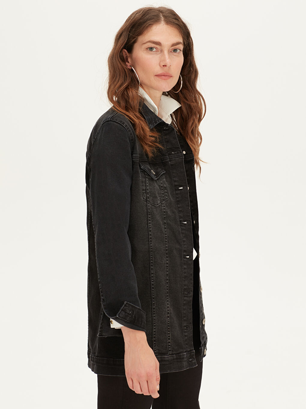 Siyah Rahat Kalıp Kadın Jean Ceket-3