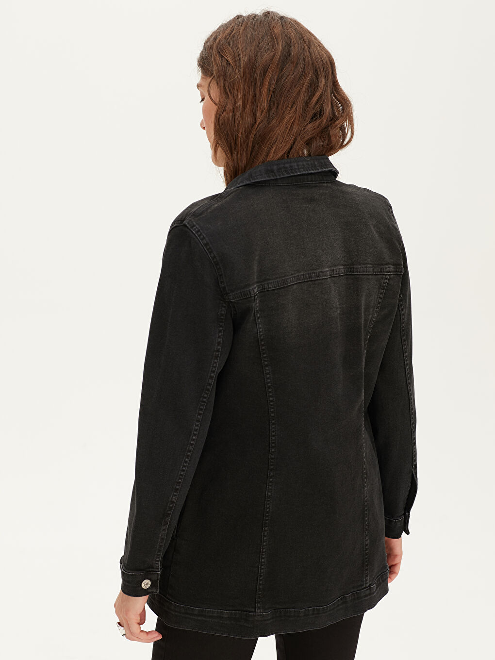 Siyah Rahat Kalıp Kadın Jean Ceket-4