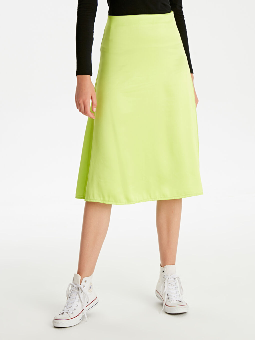 Yeşil Kadın Saten Düz Etek-1