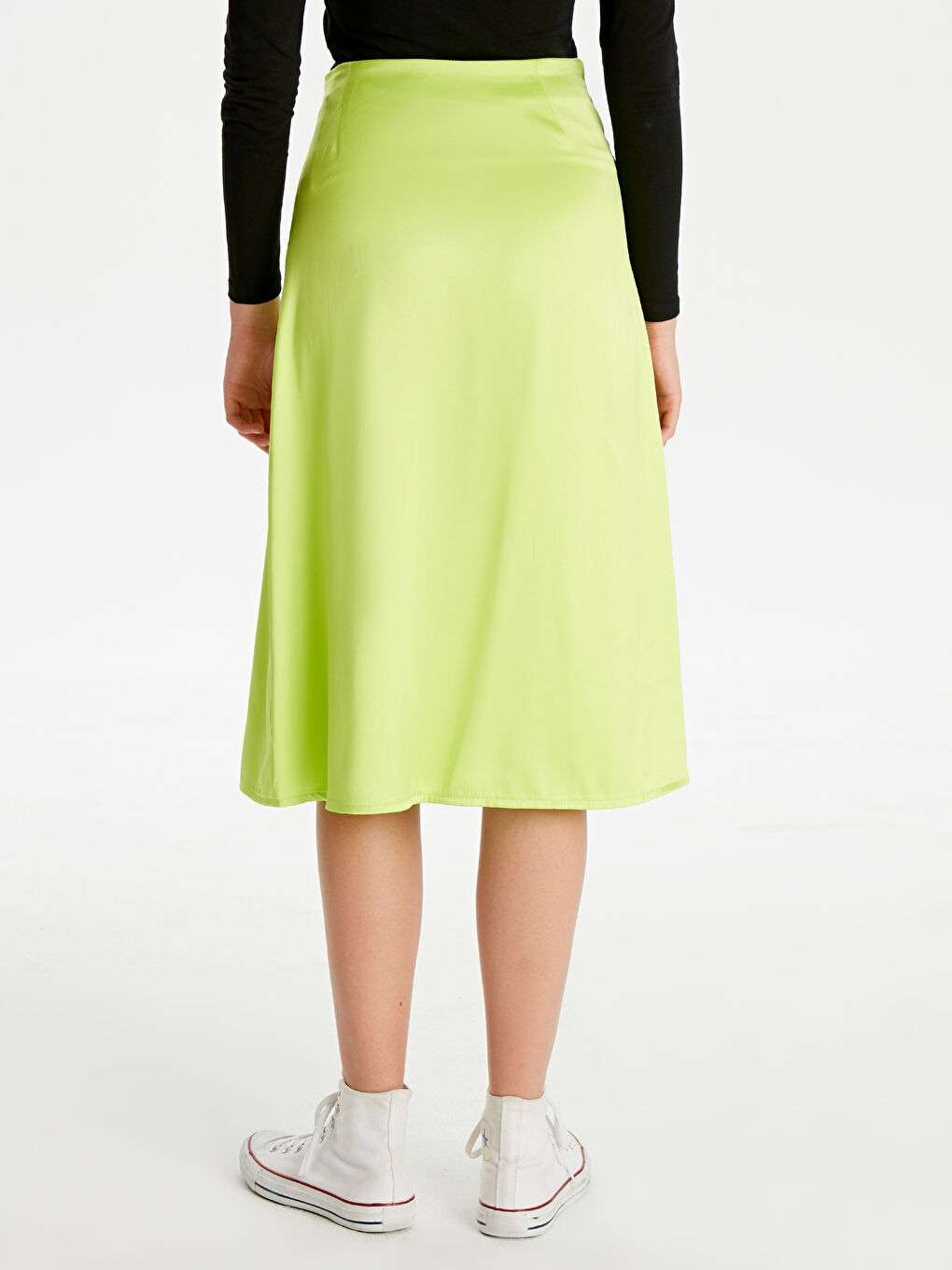 Yeşil Kadın Saten Düz Etek-2