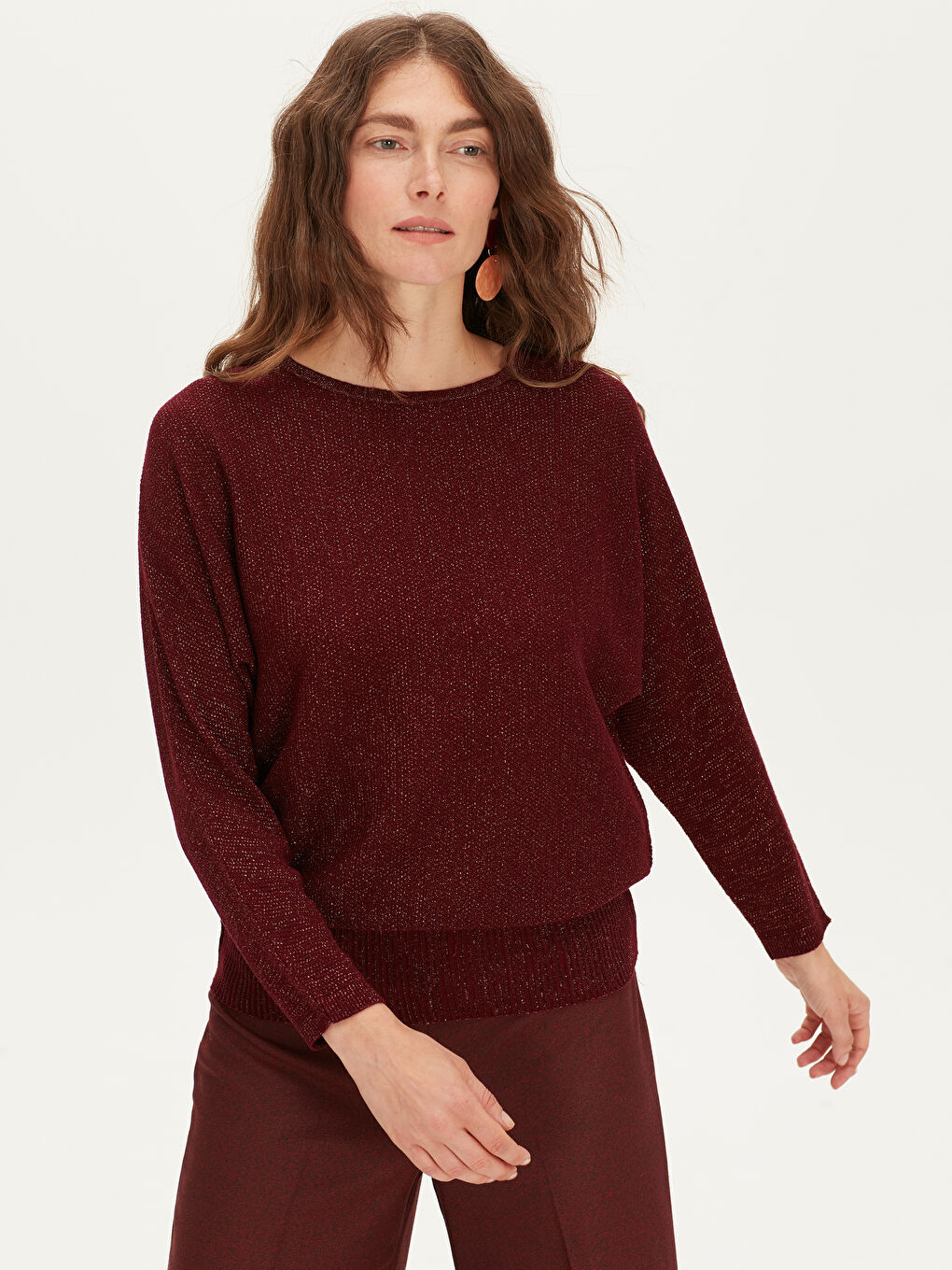 Bordo Bisiklet Yaka Kadın Kazak