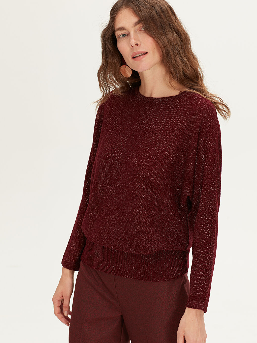 Bordo Bisiklet Yaka Kadın Kazak-1