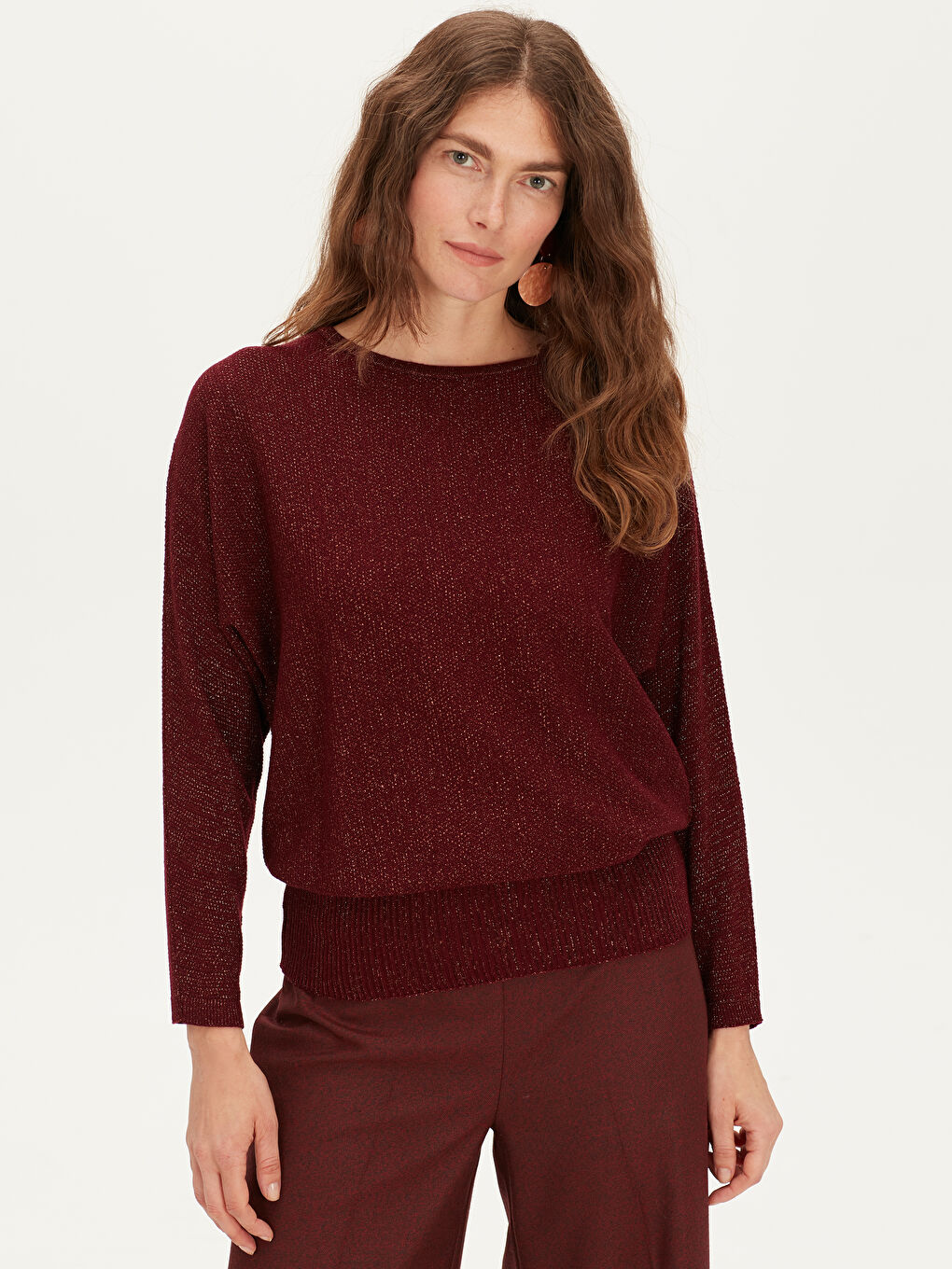 Bordo Bisiklet Yaka Kadın Kazak-2