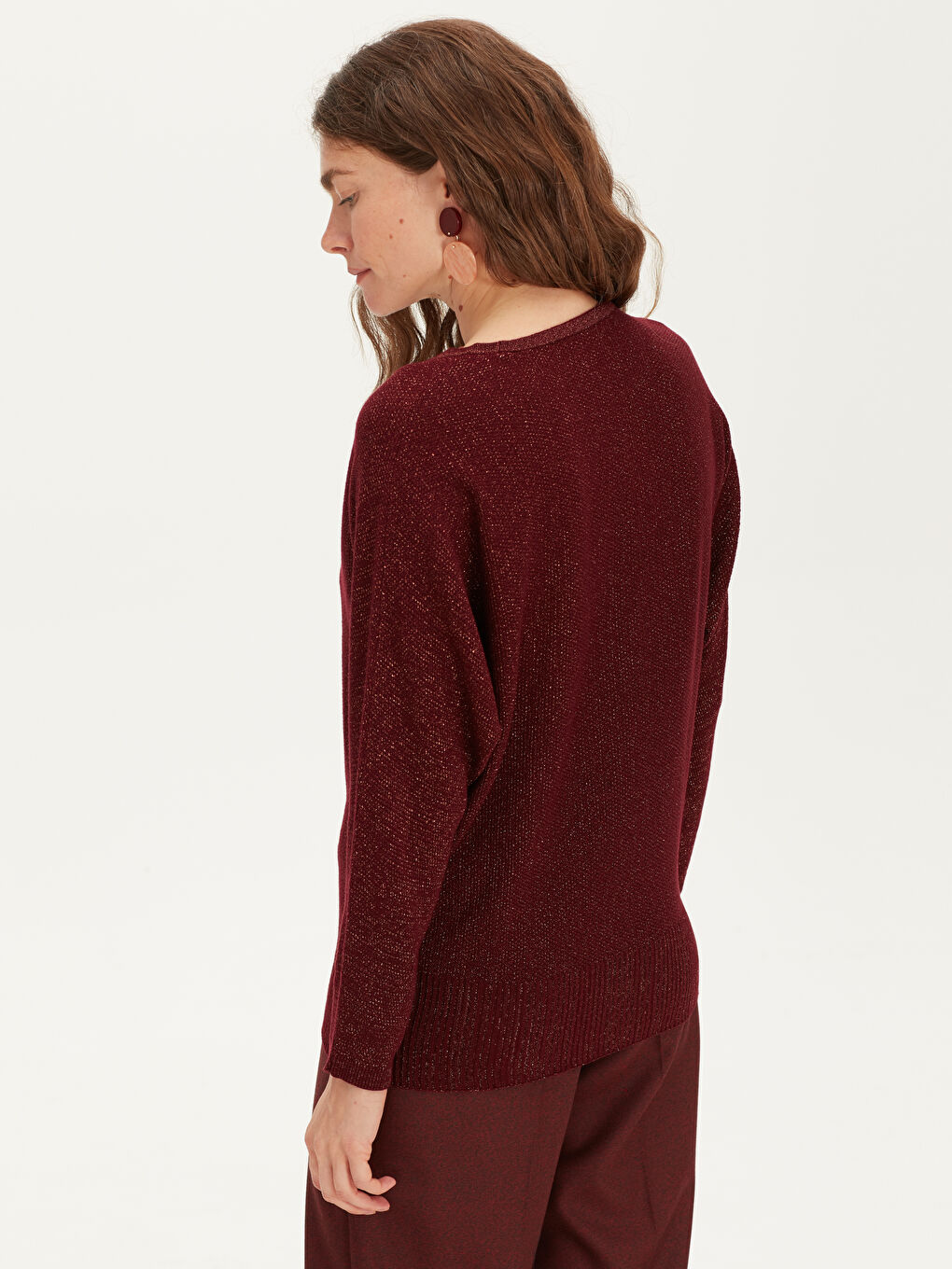 Bordo Bisiklet Yaka Kadın Kazak-3