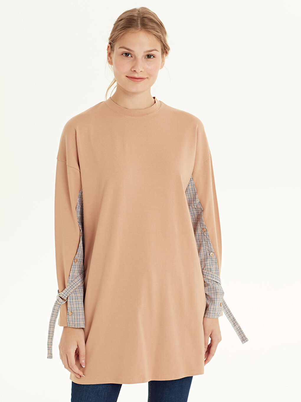 Bej Bisiklet Yaka Kadın Tunik