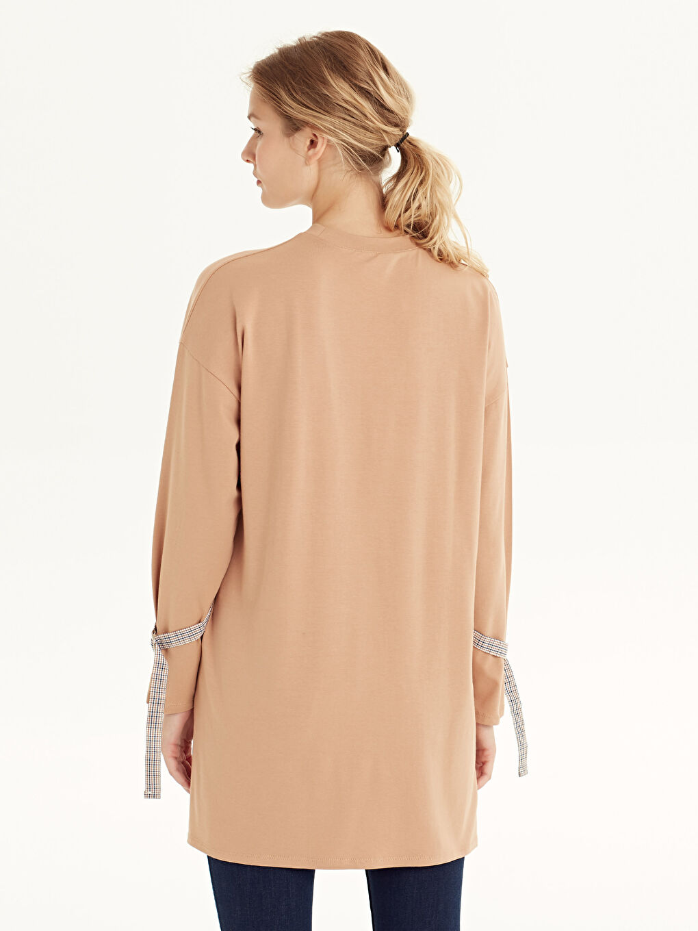 Bej Bisiklet Yaka Kadın Tunik-2