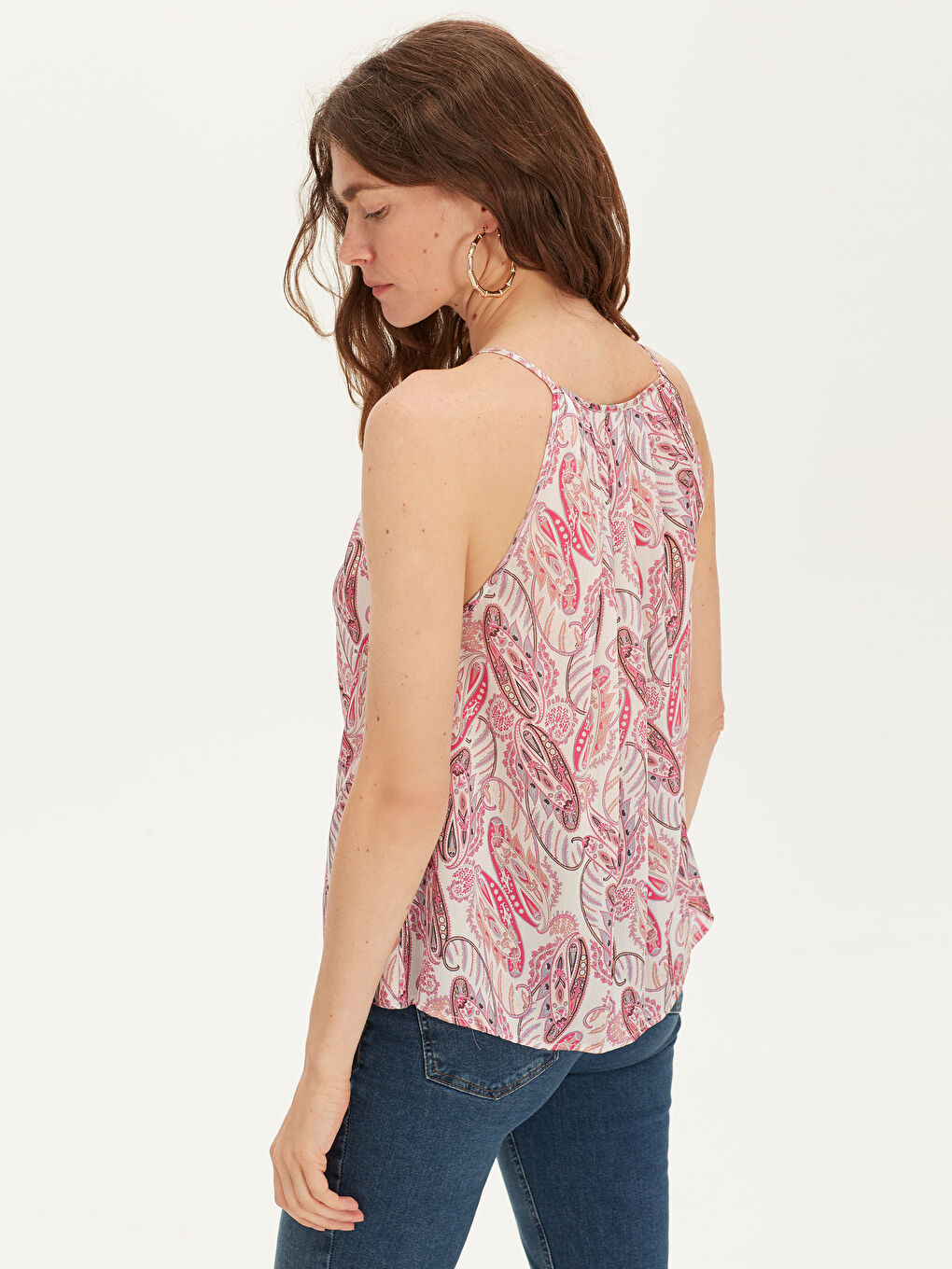 Pembe Halter Yaka Oversize Askılı Kadın Bluz-3