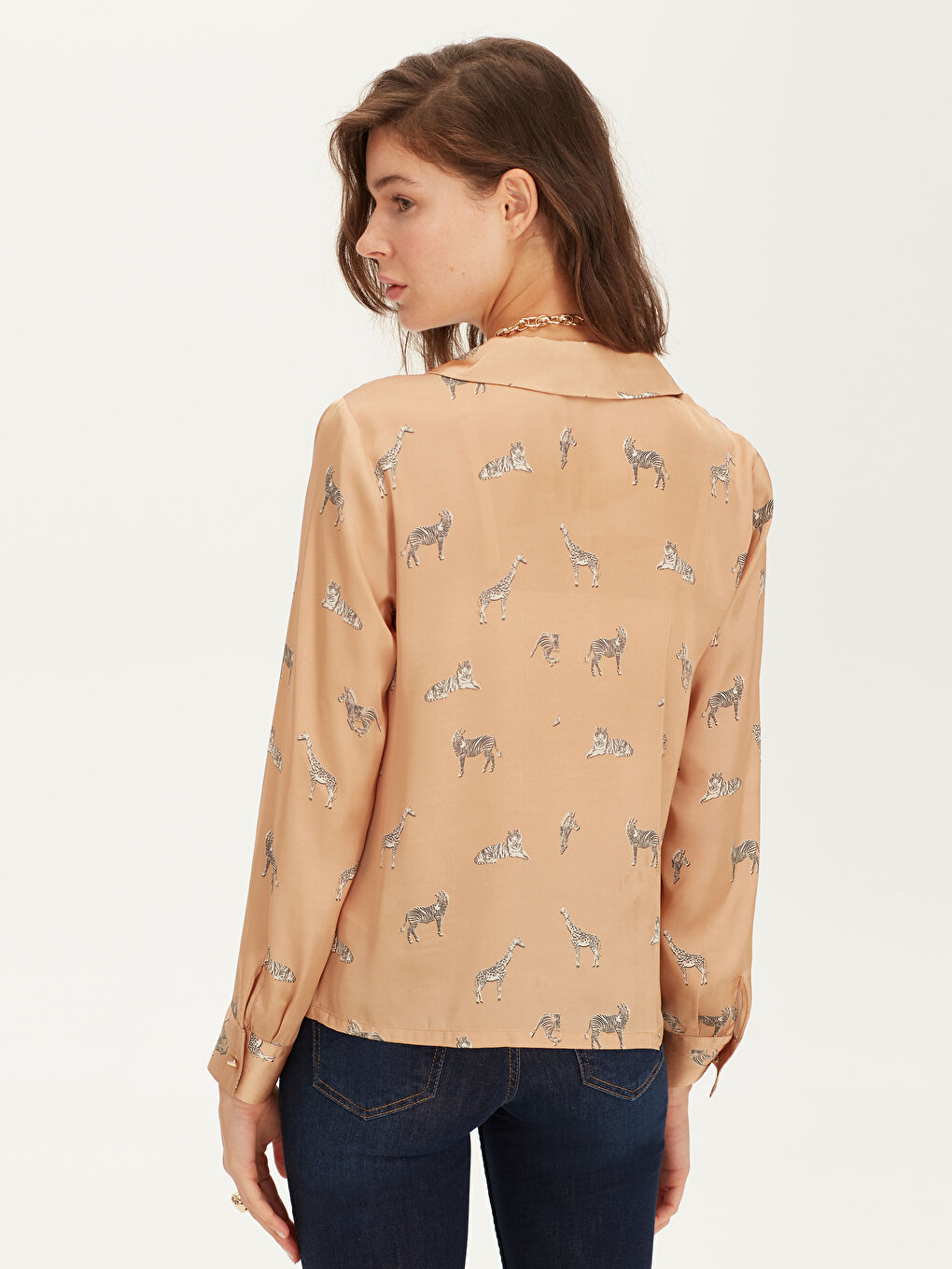 Kahverengi Deve Tüyü Baskılı Gömlek-3