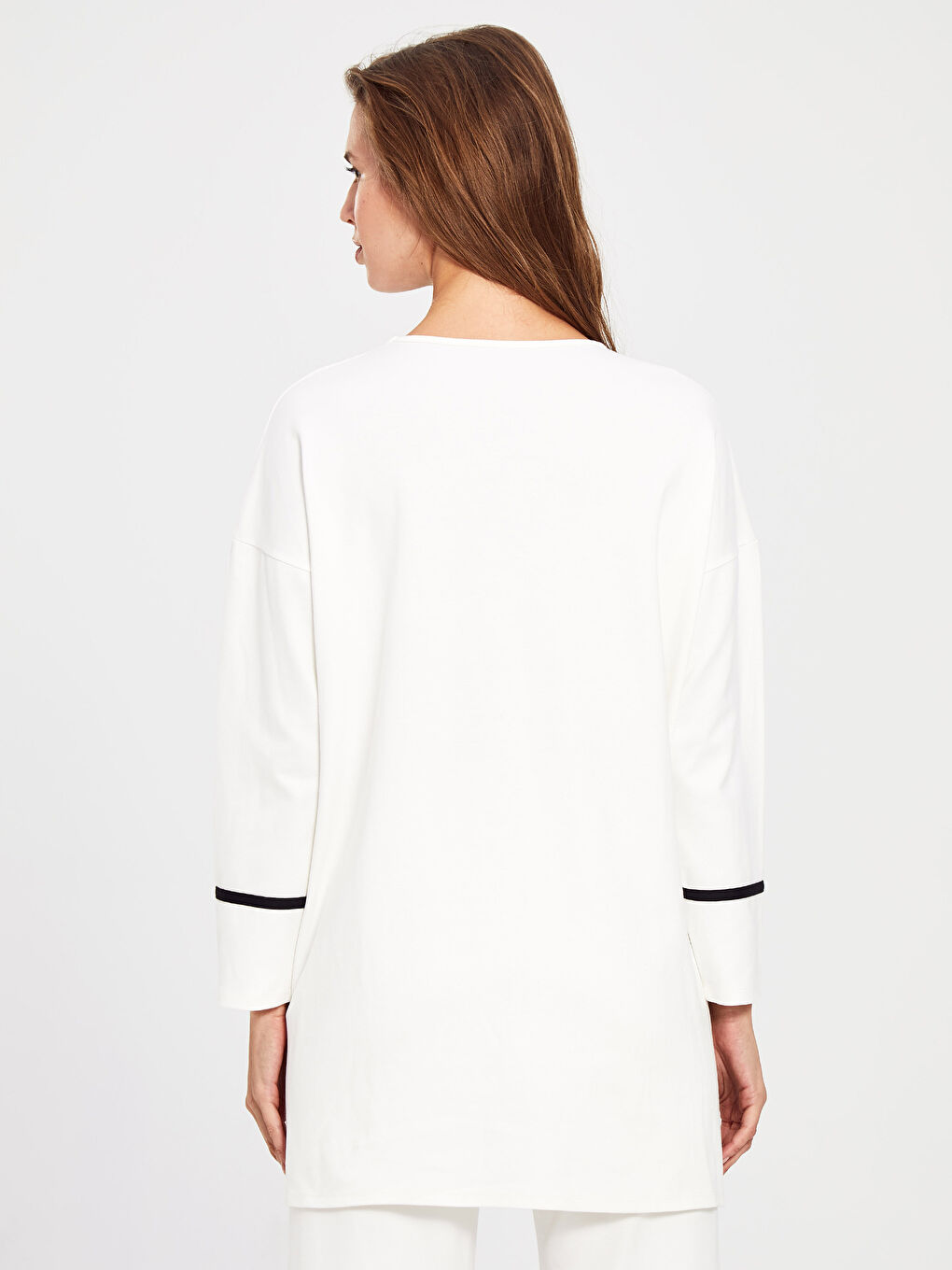 Ekru Bisiklet Yaka Oversize Kadın Tunik-3