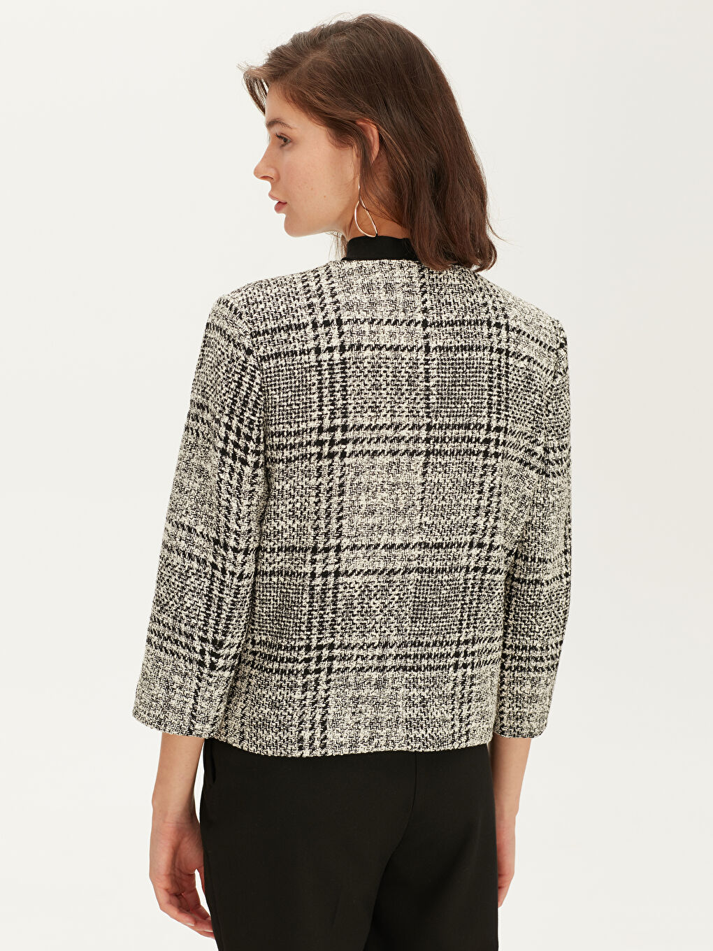 Lacivert Bisiklet Yaka Standart Fit Uzun Kollu Kadın Tüvit Ceket-3