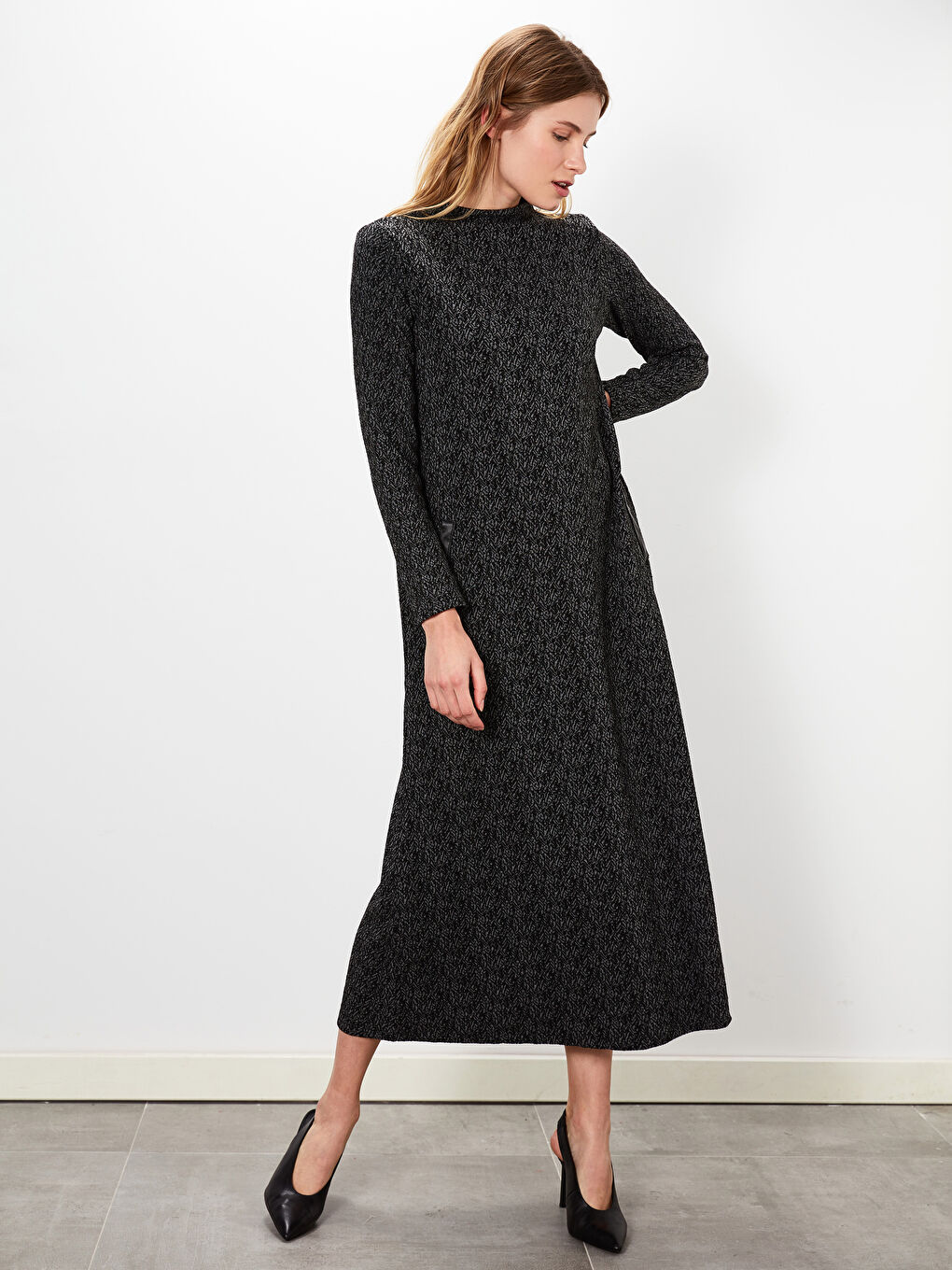 Antrasit Standart Fit Uzun Kollu Kadın Elbise-1