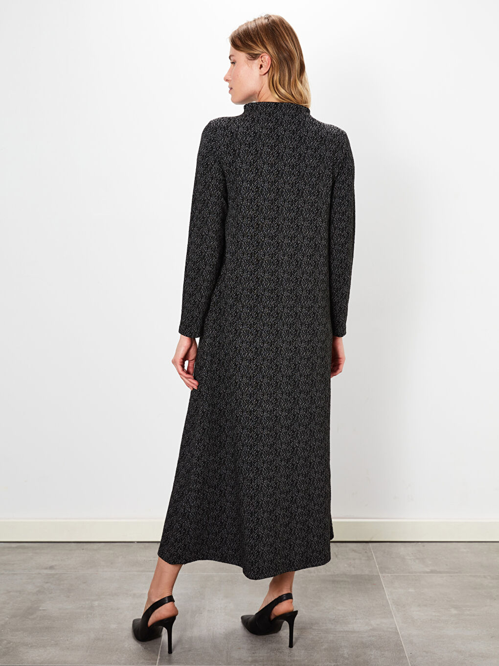 Antrasit Standart Fit Uzun Kollu Kadın Elbise-3
