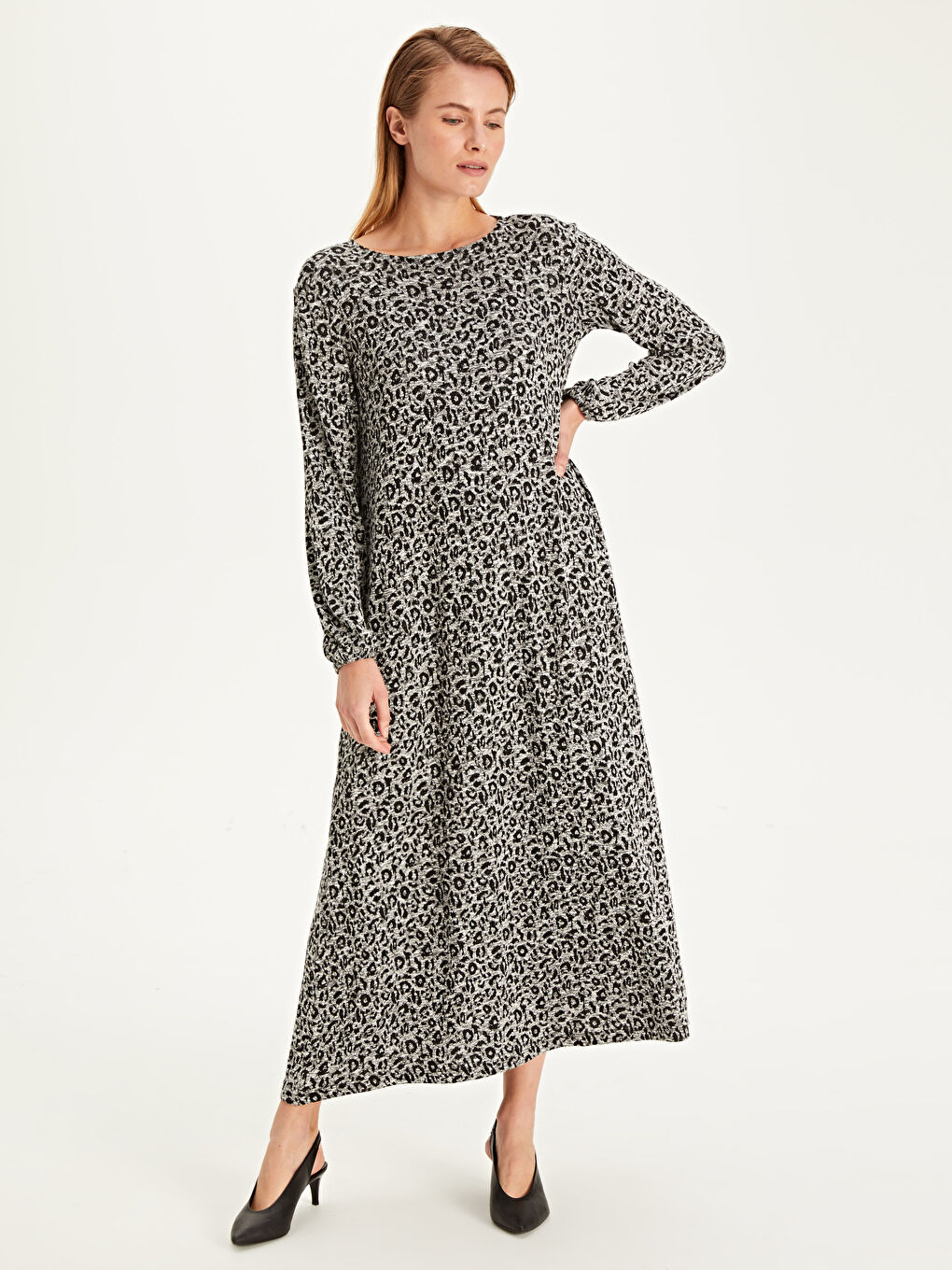 Siyah Standart Fit Uzun Kollu Kadın Elbise-1