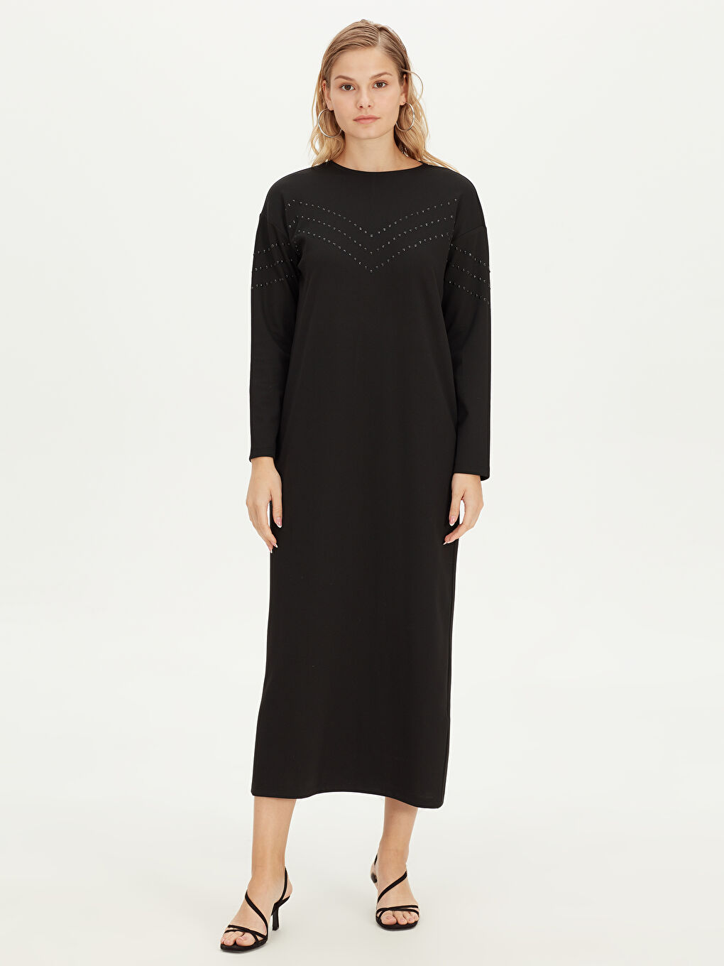 Siyah Standart Fit Uzun Kollu Kadın Elbise-1