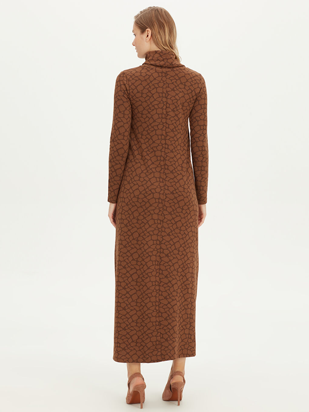 Kahverengi Standart Fit Uzun Kollu Penye Kadın Elbise-2