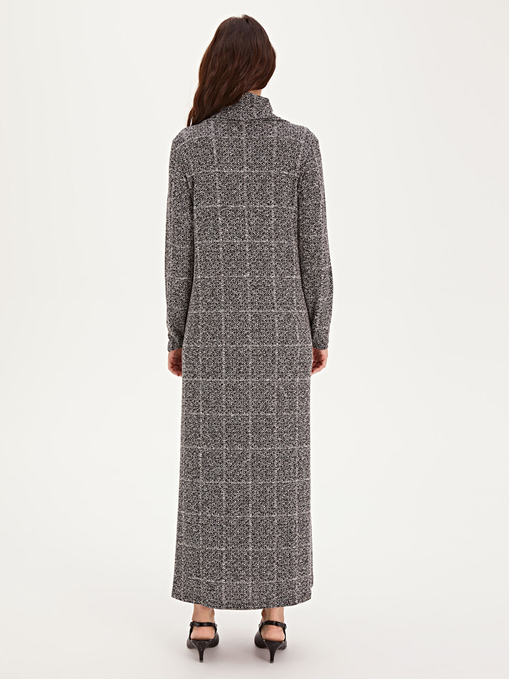 Ekru Standart Fit Uzun Kollu Penye Kadın Elbise-2