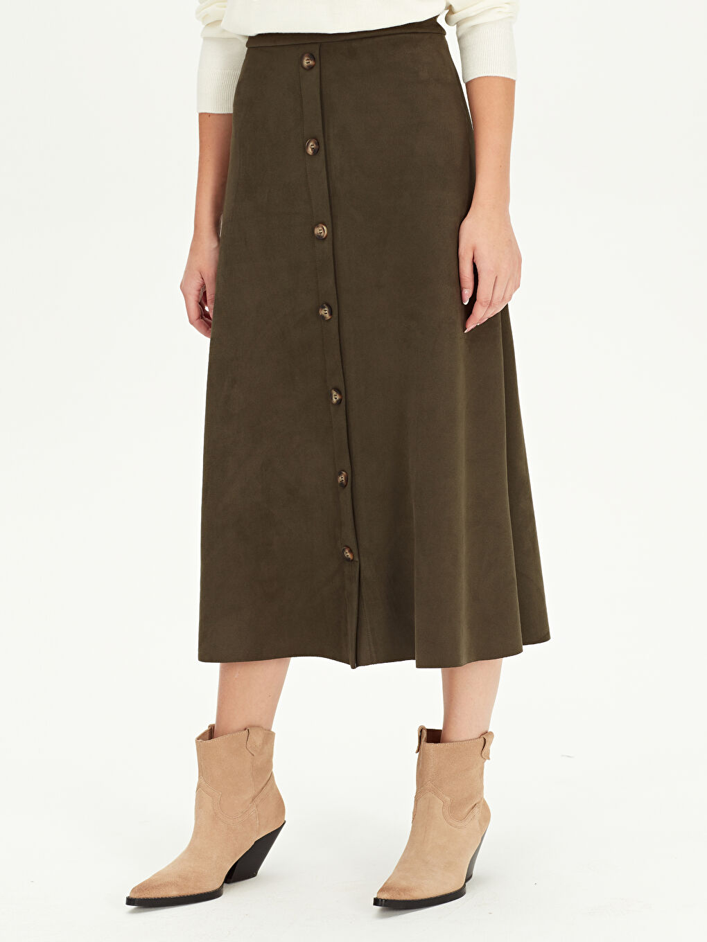 Haki Dar Fit Süet Kadın Etek-2