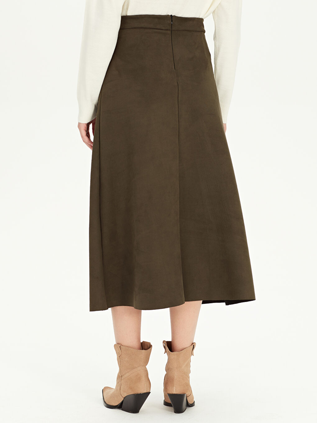 Haki Dar Fit Süet Kadın Etek-3