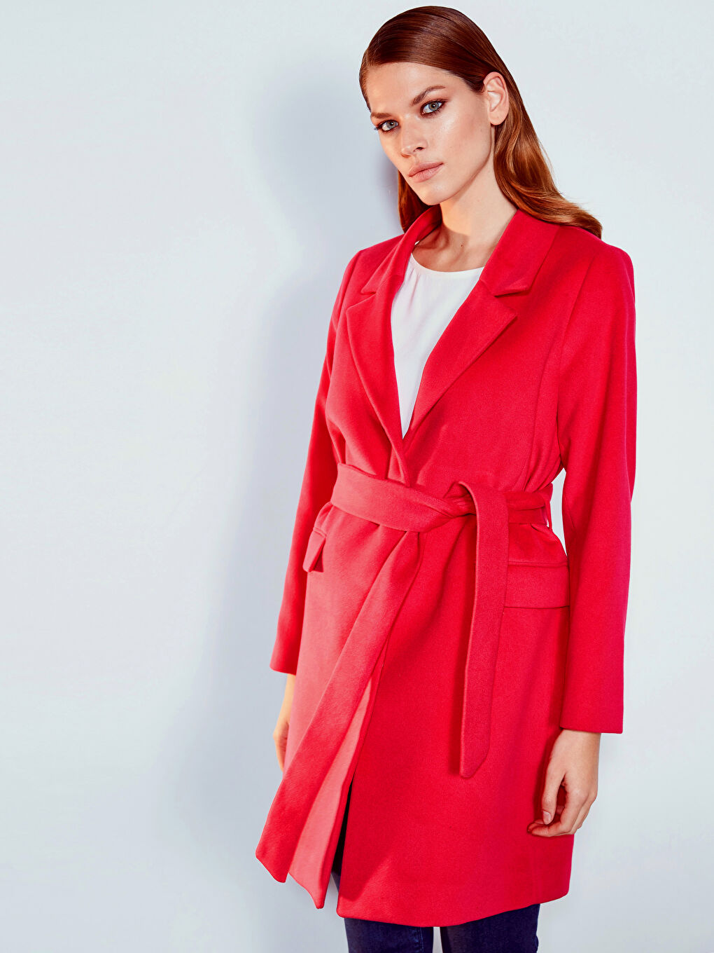 Fuşya Ceket Yaka Uzun Kollu Kadın Kaban