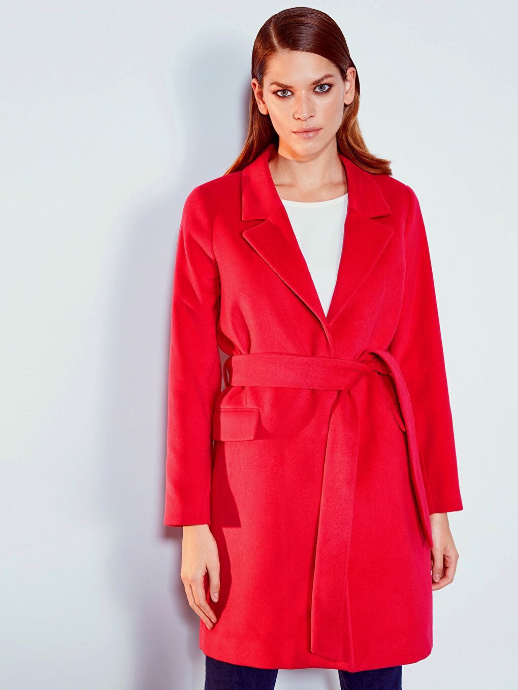 Fuşya Ceket Yaka Uzun Kollu Kadın Kaban-1