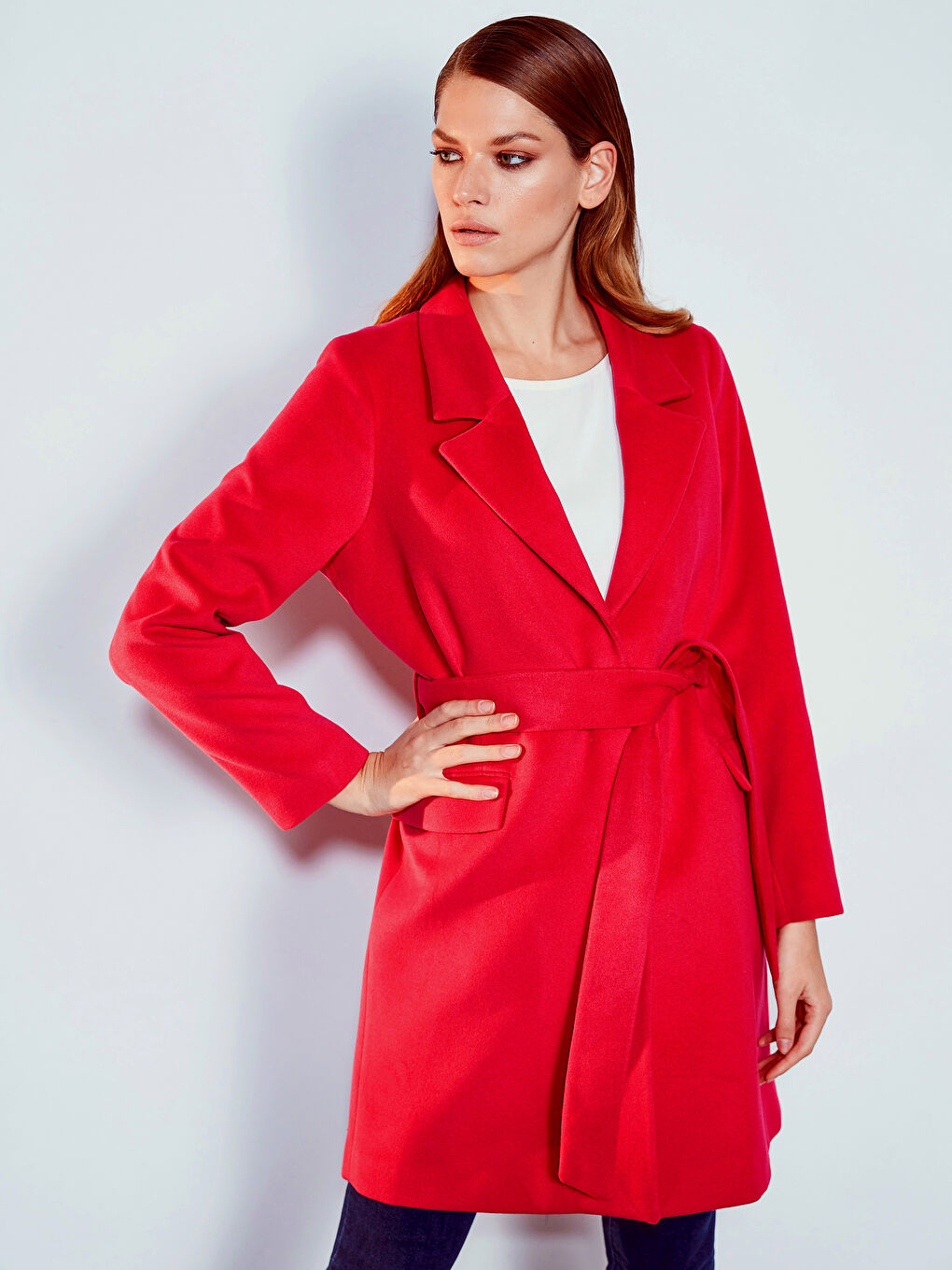 Fuşya Ceket Yaka Uzun Kollu Kadın Kaban-2