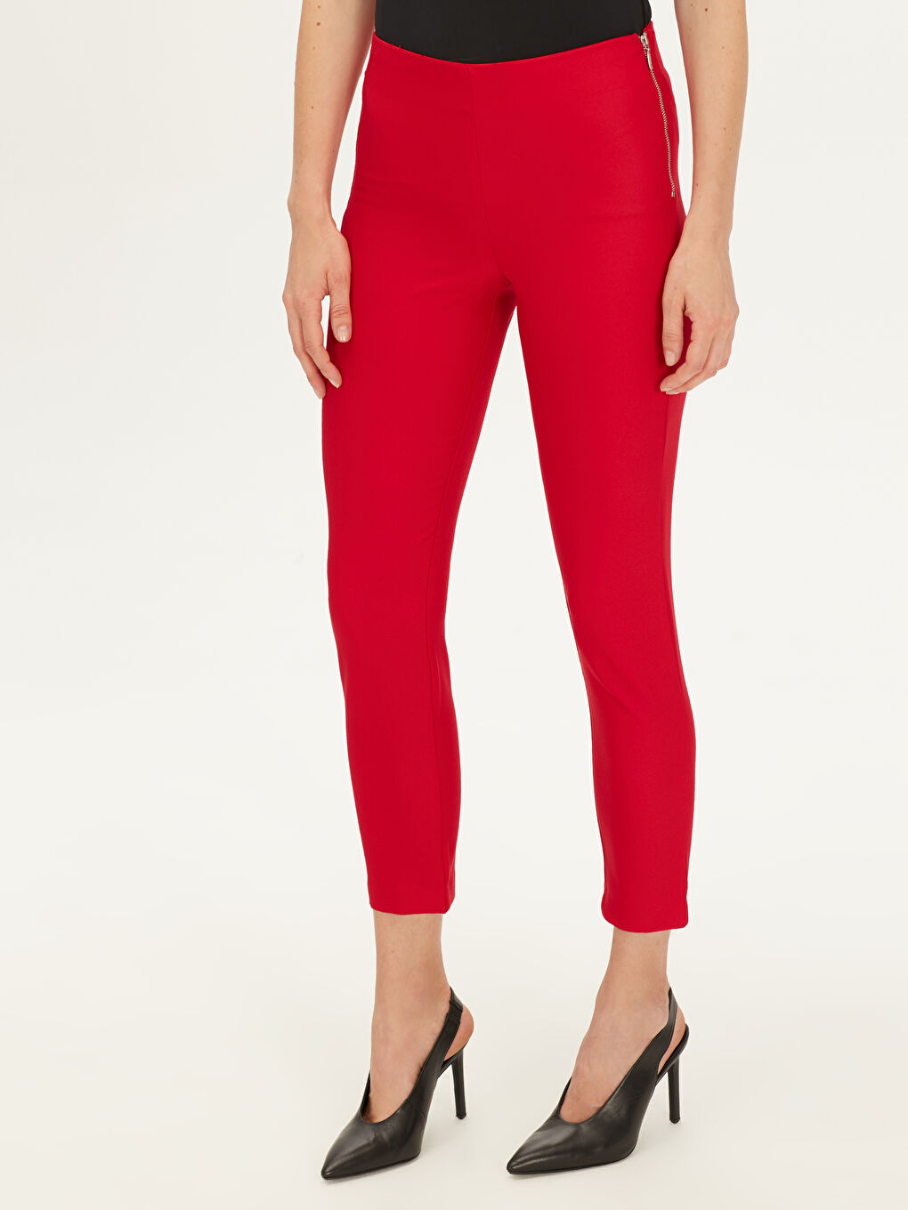Kırmızı Ekstra Dar Fit Saten Kadın Pantolon-2