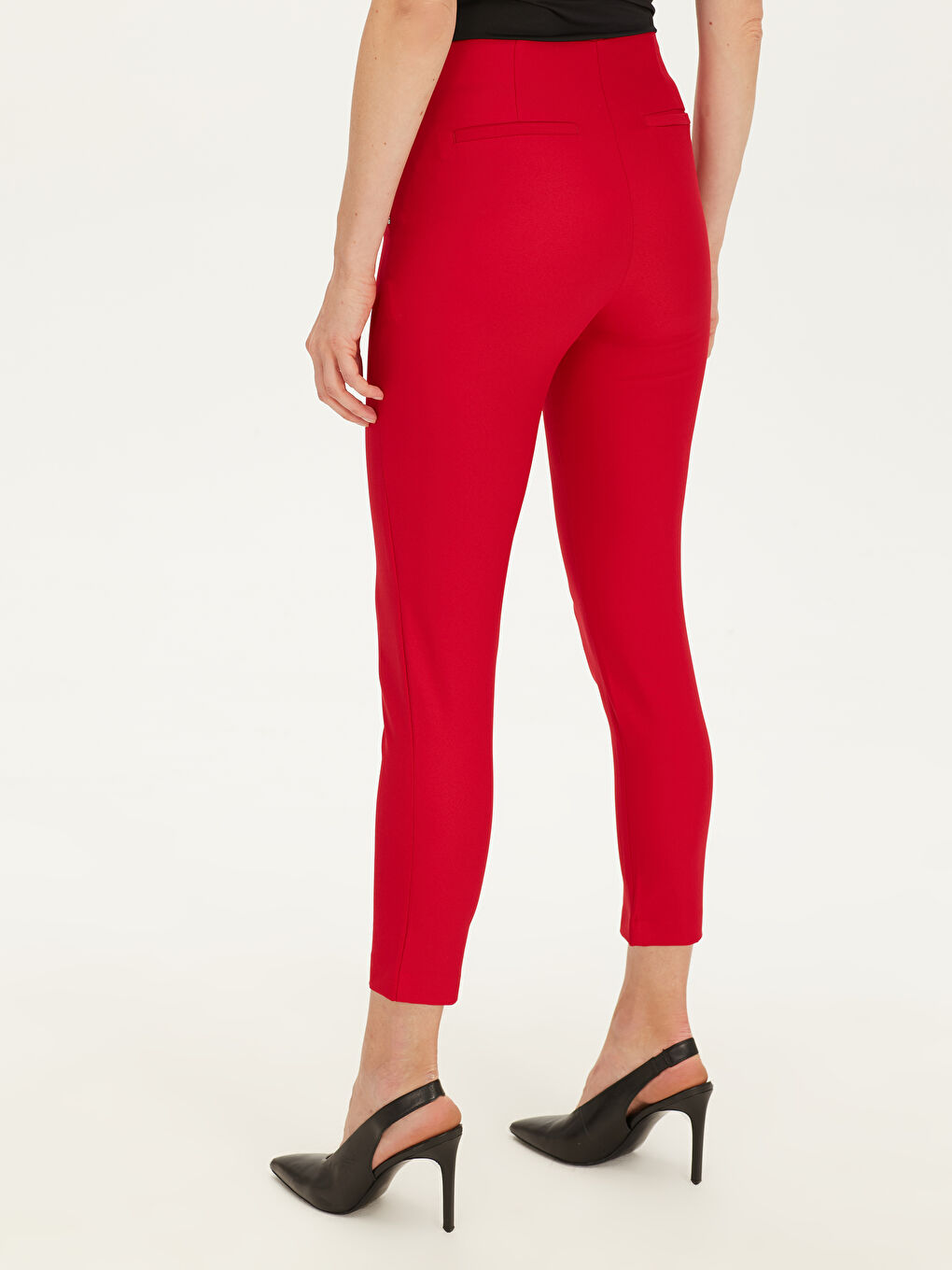 Kırmızı Ekstra Dar Fit Saten Kadın Pantolon-3