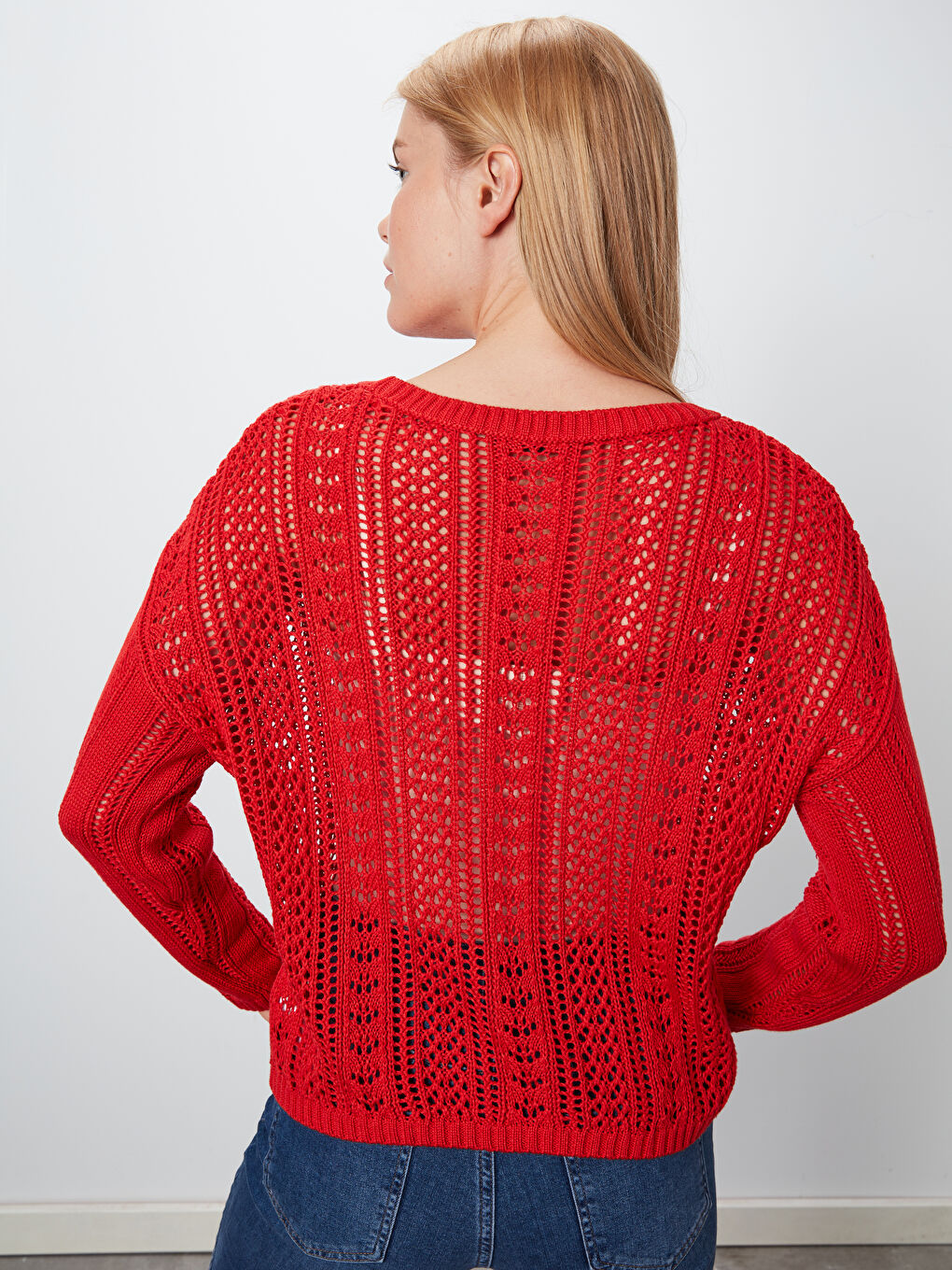 Kırmızı Bisiklet Yaka Uzun Kollu Kadın Kazak-2