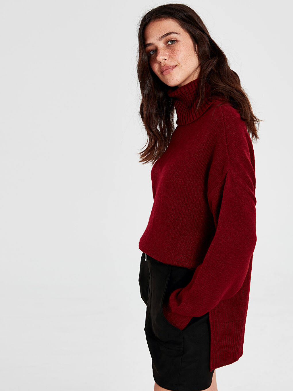 Kırmızı Balıkçı Yaka İnce Triko Kazak-2